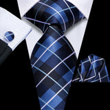 Blue Striped Business 8.5cm Jacquard Hanky Cufflink Tie Set