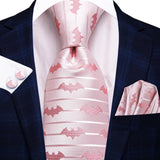 Pink Striped Business 8.5cm Jacquard Hanky Cufflink Tie Set