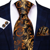 gold black floral design necktie 