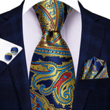 blue gold floral design necktie 