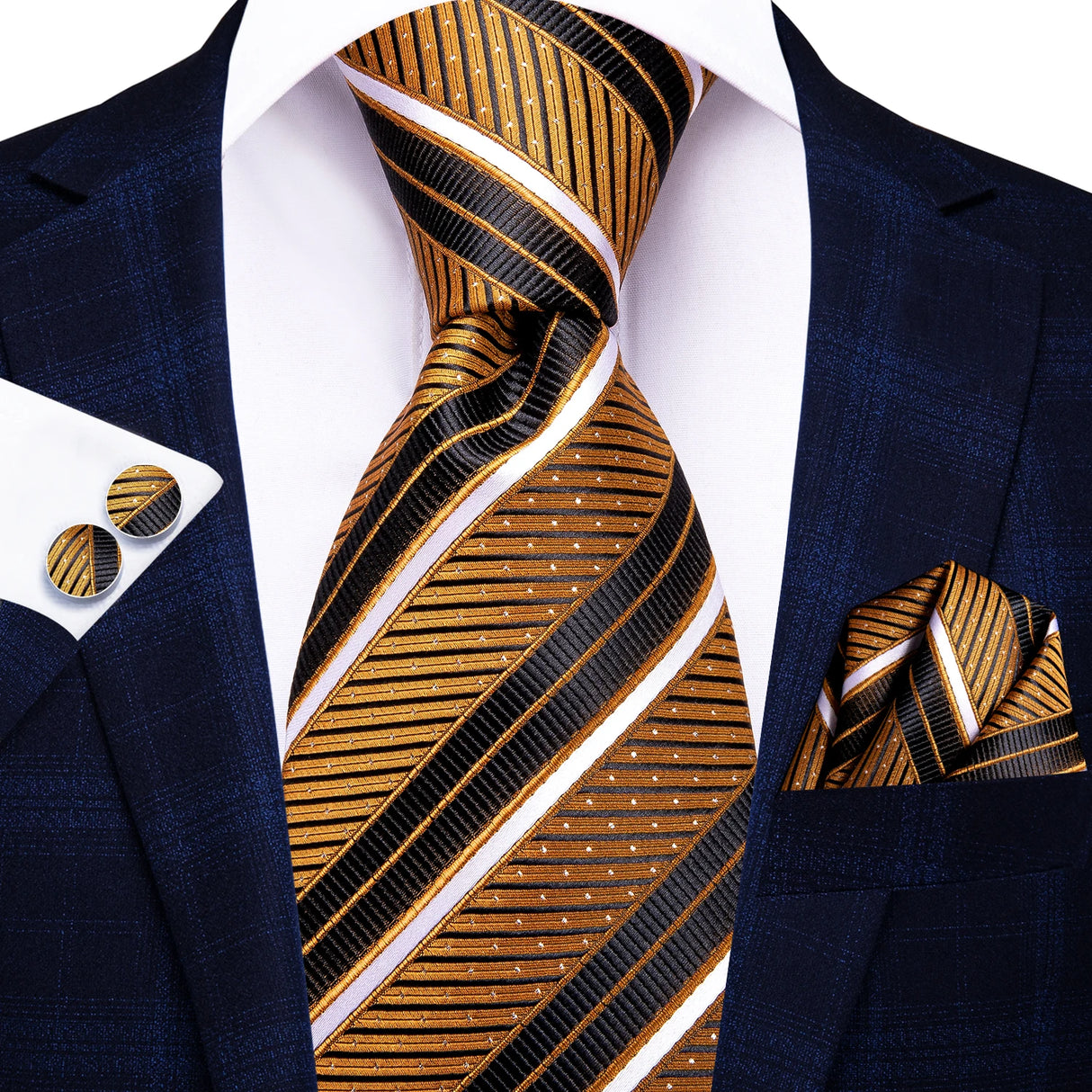 gold black necktie 