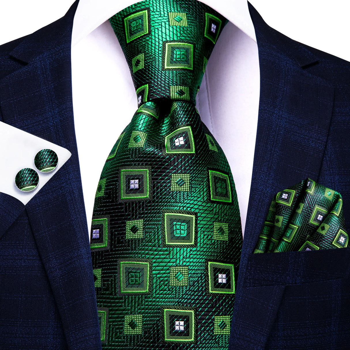 green square design necktie 