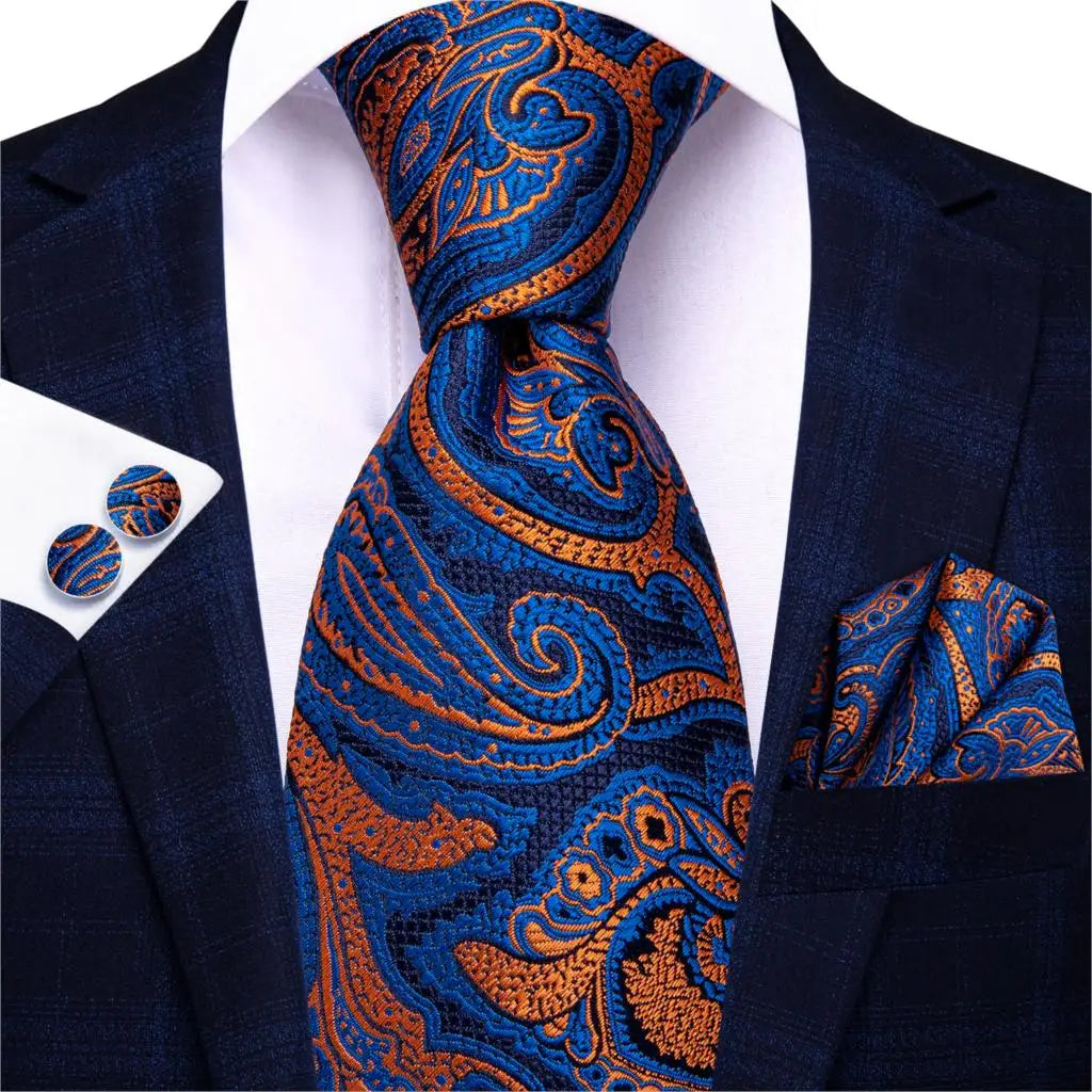 orange blue floral necktie 