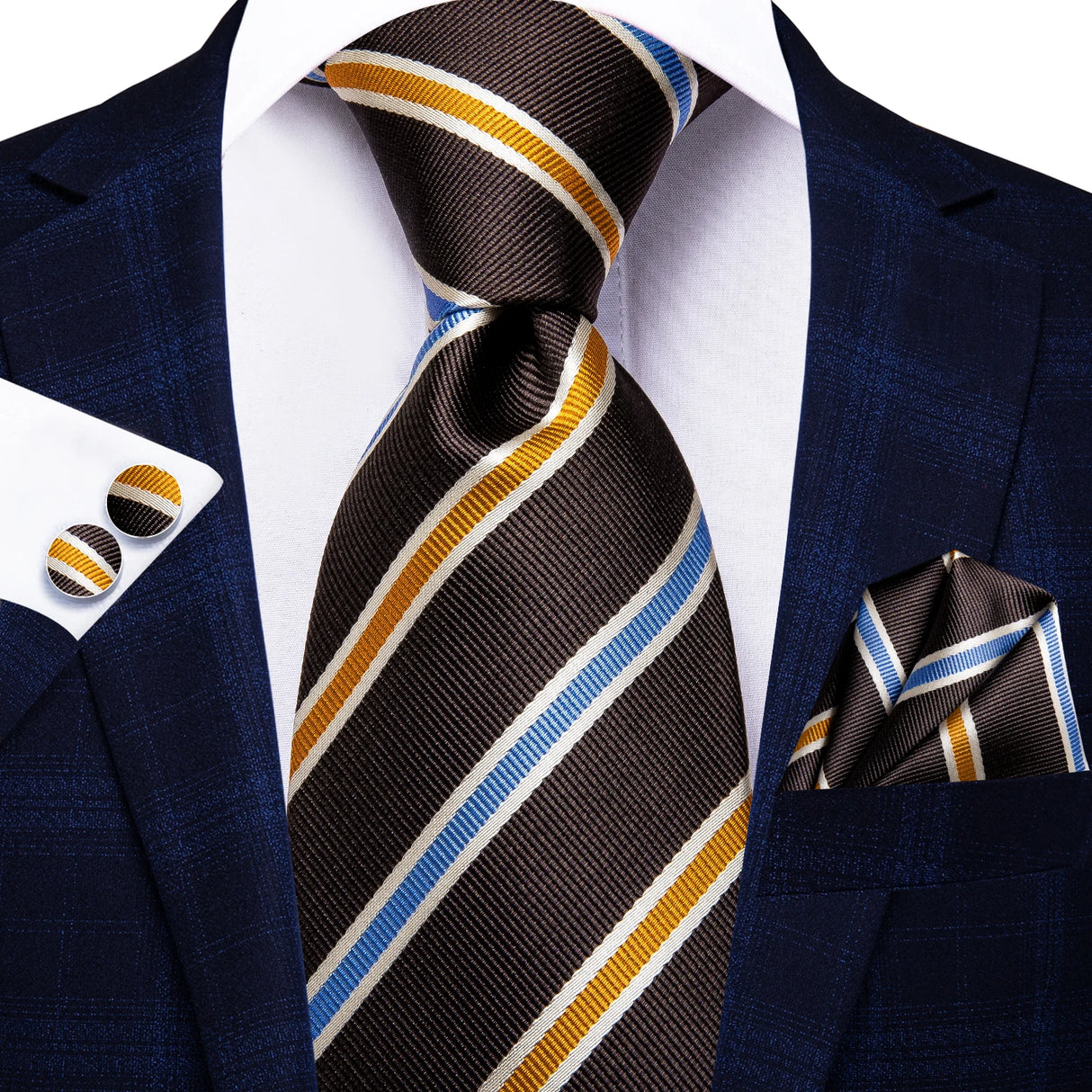 orange blue brown necktie 