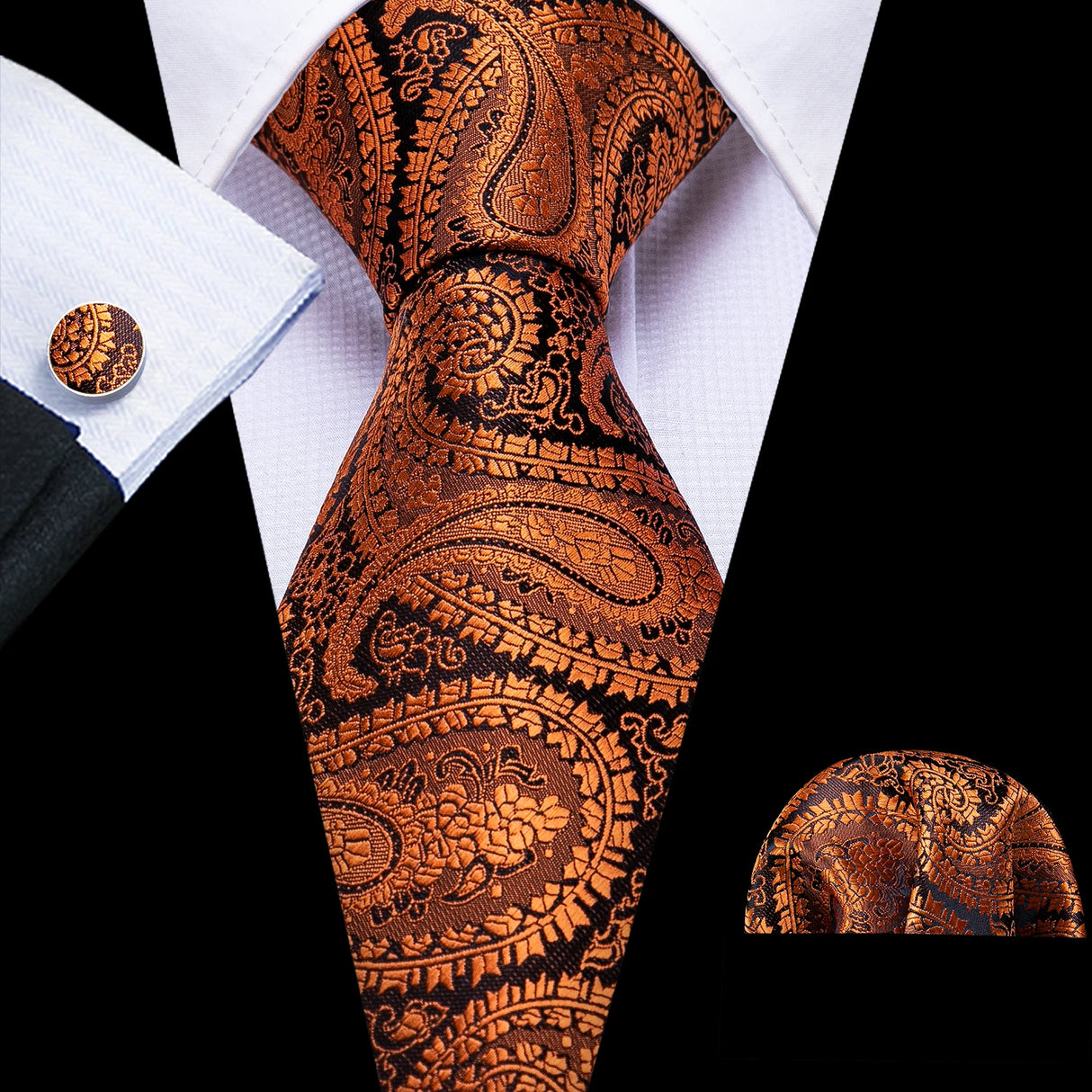 Striped Plaid Floral Solid Paisley Necktie Pocket Square Cufflinks