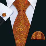 Orange Striped Plaid Floral Solid Paisley Necktie Pocket Square Cufflinks