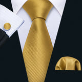 gold Striped Plaid Floral Solid Paisley Necktie Pocket Square Cufflinks