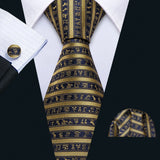 Gold Black Striped Plaid Floral Solid Paisley Necktie Pocket Square Cufflinks
