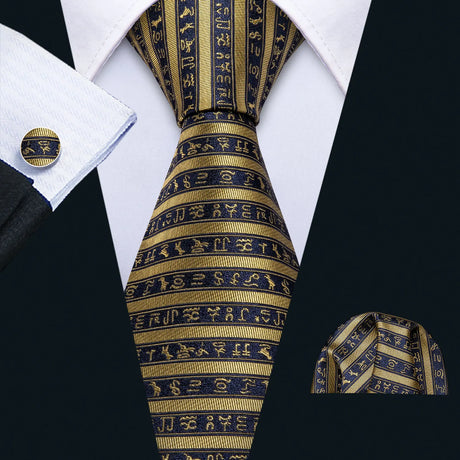 Gold Black Striped Plaid Floral Solid Paisley Necktie Pocket Square Cufflinks