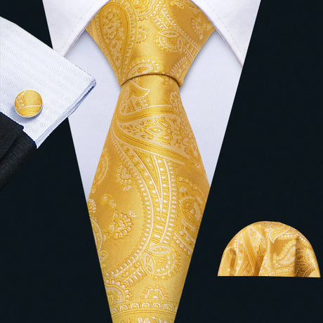 Gold Striped Plaid Floral Solid Paisley Necktie Pocket Square Cufflinks