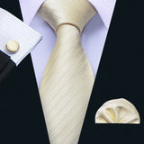 Beige Striped Plaid Floral Solid Paisley Necktie Pocket Square Cufflinks
