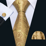 Gold Striped Plaid Floral Solid Paisley Necktie Pocket Square Cufflinks