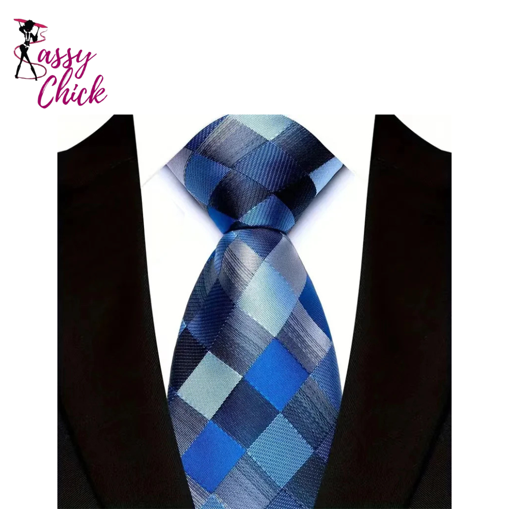 Stripes Floral Classic Green Blue Plaid Jacquard Woven Necktie Sassy Chick Logo