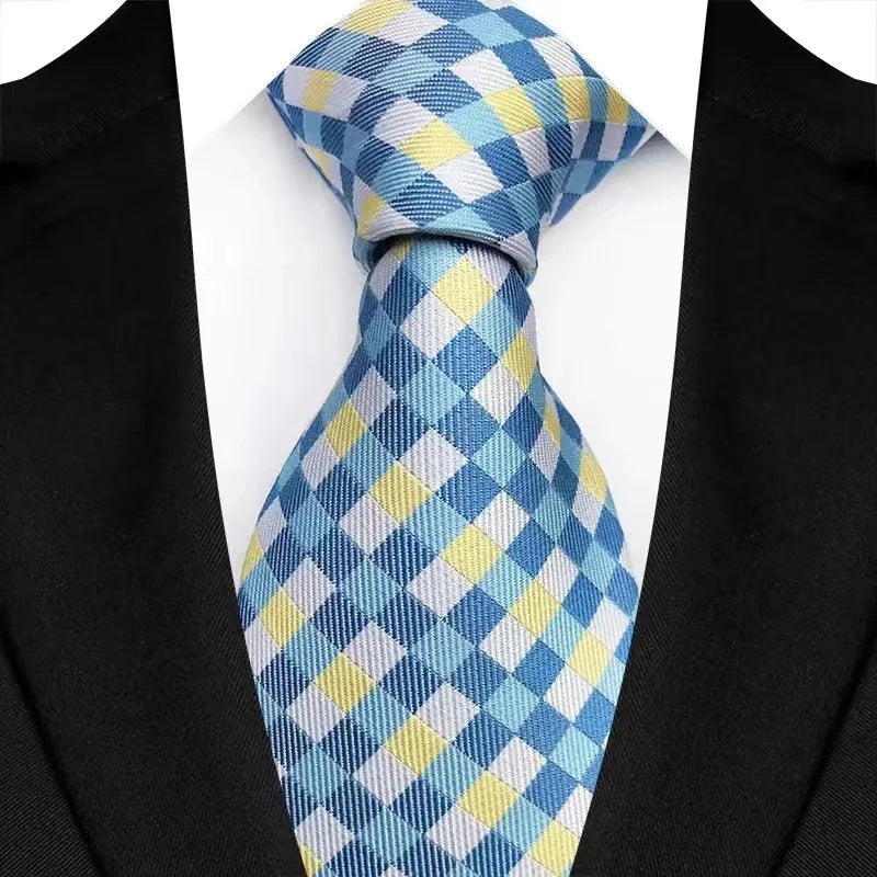 Stripes Floral Classic Green Blue Plaid Jacquard Woven Necktie