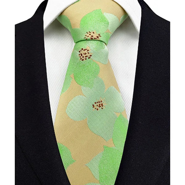 Stripes Floral Classic Green Blue Plaid Jacquard Woven Necktie