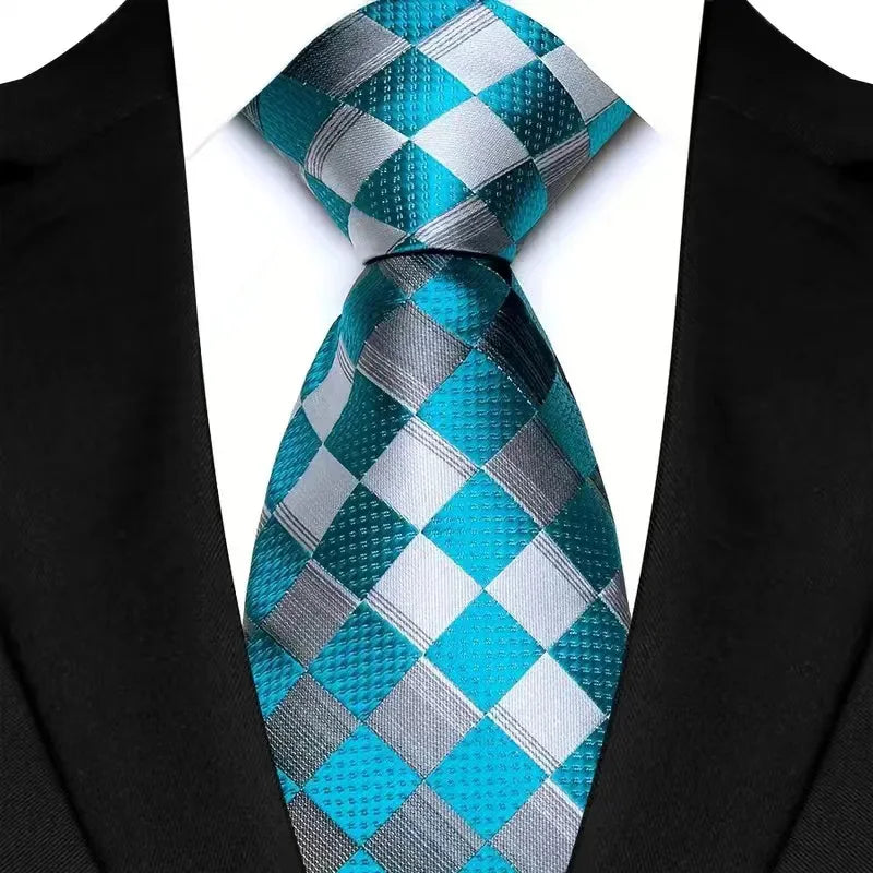 Stripes Floral Classic Green Blue Plaid Jacquard Woven Necktie