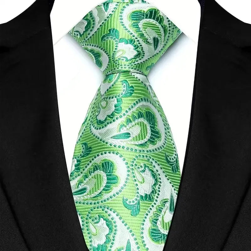 Stripes Floral Classic Green Blue Plaid Jacquard Woven Necktie