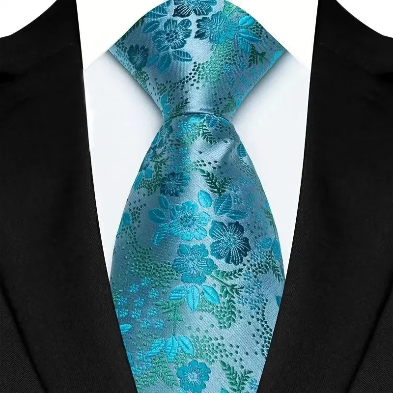 Stripes Floral Classic Green Blue Plaid Jacquard Woven Necktie