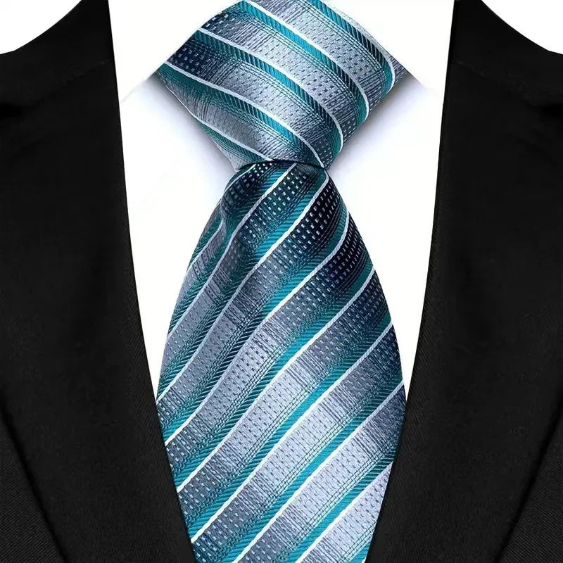 Stripes Floral Classic Green Blue Plaid Jacquard Woven Necktie