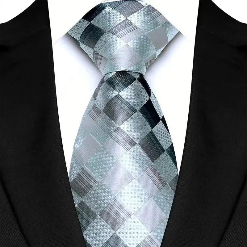 Stripes Floral Classic Green Blue Plaid Jacquard Woven Necktie