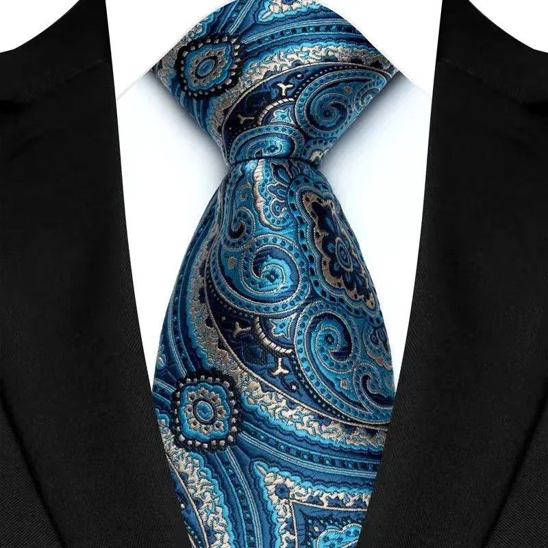 Stripes Floral Classic Green Blue Plaid Jacquard Woven Necktie