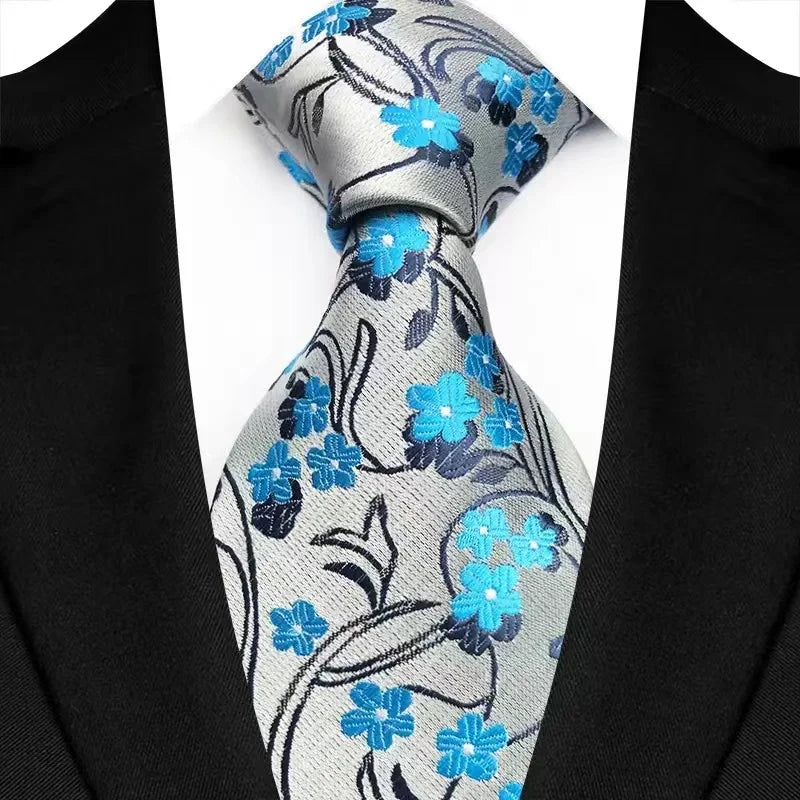 Stripes Floral Classic Green Blue Plaid Jacquard Woven Necktie