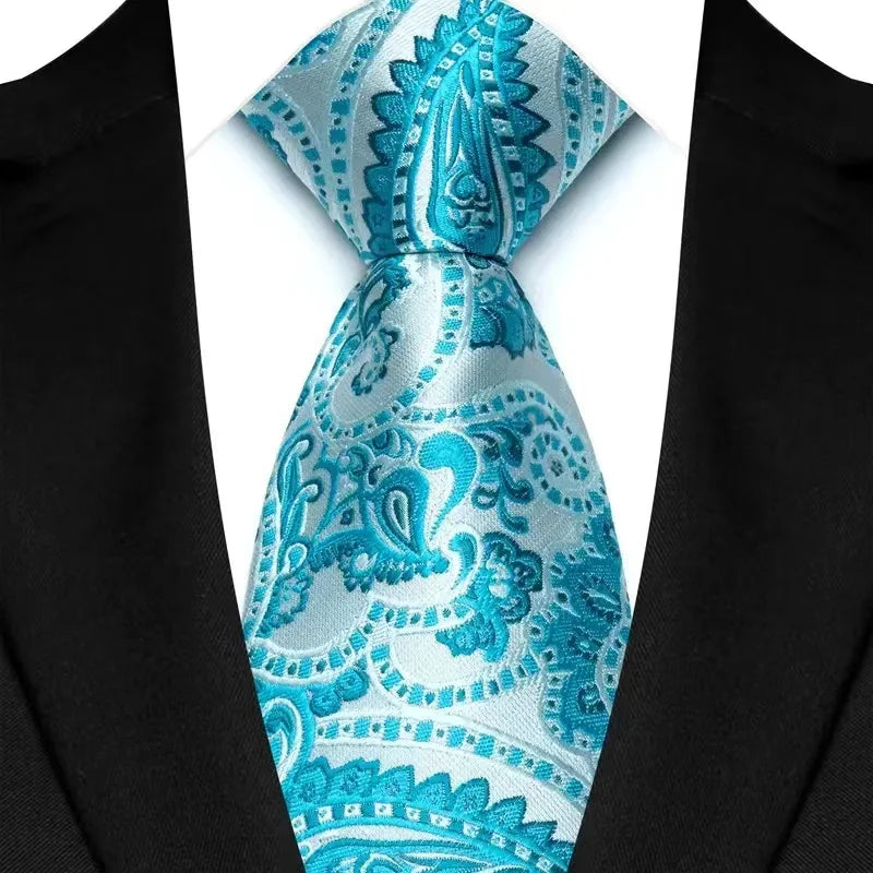 Stripes Floral Classic Green Blue Plaid Jacquard Woven Necktie