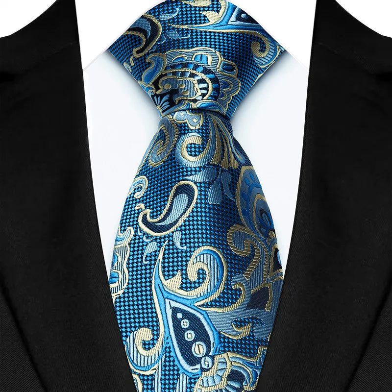 Stripes Floral Classic Green Blue Plaid Jacquard Woven Necktie
