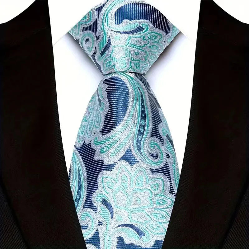 Stripes Floral Classic Green Blue Plaid Jacquard Woven Necktie