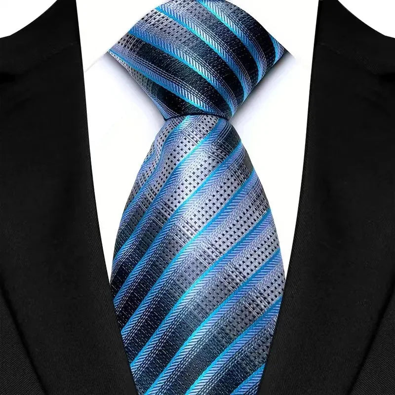 Stripes Floral Classic Green Blue Plaid Jacquard Woven Necktie