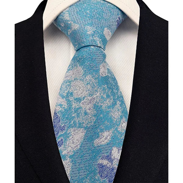 Stripes Floral Classic Green Blue Plaid Jacquard Woven Necktie