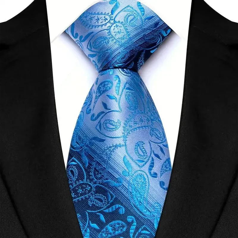 Stripes Floral Classic Green Blue Plaid Jacquard Woven Necktie