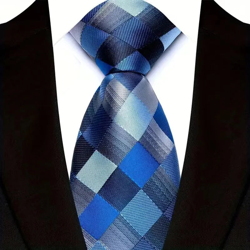 Stripes Floral Classic Green Blue Plaid Jacquard Woven Necktie