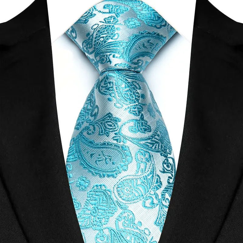 Stripes Floral Classic Green Blue Plaid Jacquard Woven Necktie