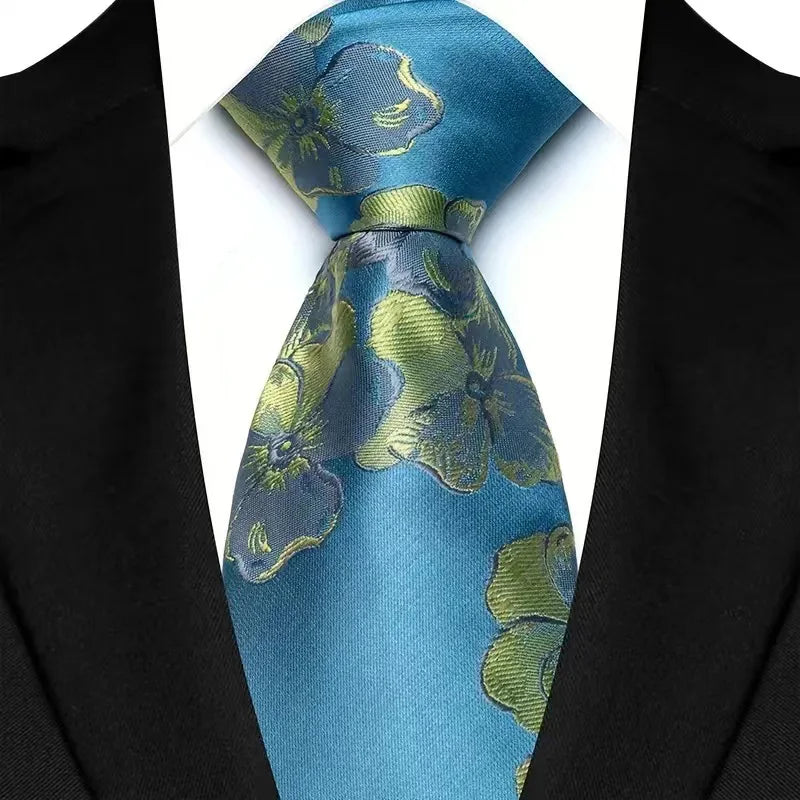 Stripes Floral Classic Green Blue Plaid Jacquard Woven Necktie