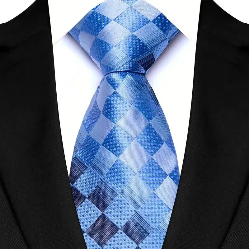 Stripes Floral Classic Green Blue Plaid Jacquard Woven Necktie