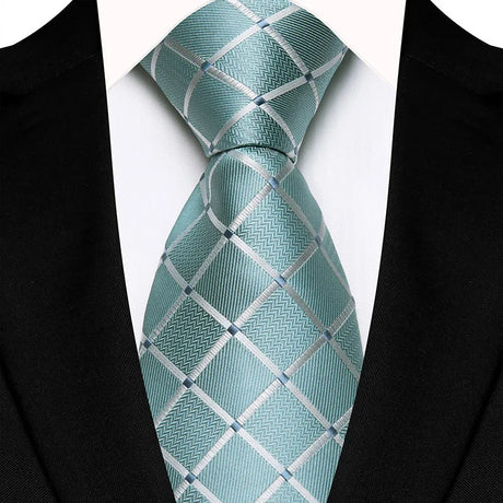 Stripes Floral Classic Green Blue Plaid Jacquard Woven Necktie
