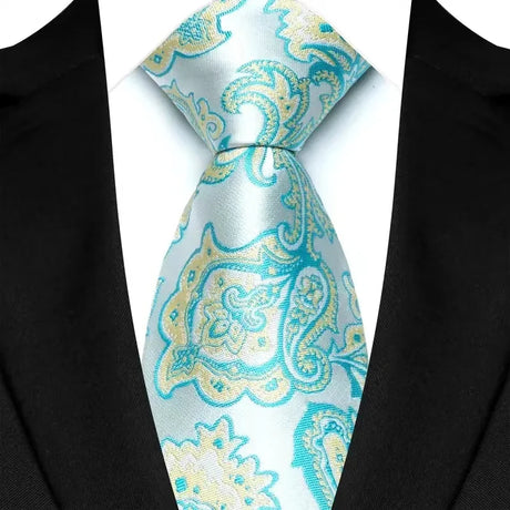 Stripes Floral Classic Green Blue Plaid Jacquard Woven Necktie