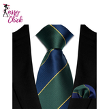 Stripes Red Green Brown Pocket Square Necktie Set Sassy Chick Logo