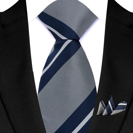 Blue Stripes Red Green Brown Pocket Square Necktie Set