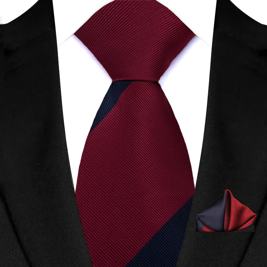 Stripes Red Green Brown Pocket Square Necktie Set