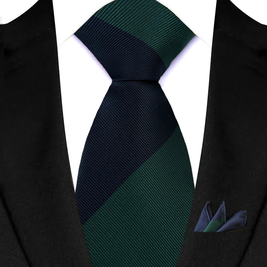 Stripes Red Green Brown Pocket Square Necktie Set