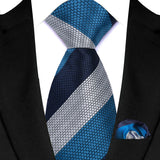 Stripes Red Green Brown Pocket Square Necktie Set