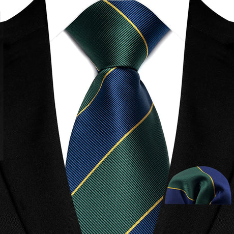 Stripes Red Green Brown Pocket Square Necktie Set