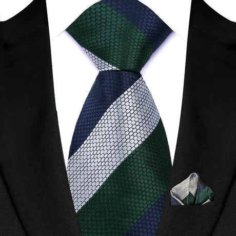 Stripes Red Green Brown Pocket Square Necktie Set