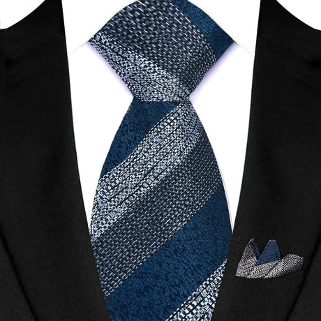 Blue Stripes Red Green Brown Pocket Square Necktie Set