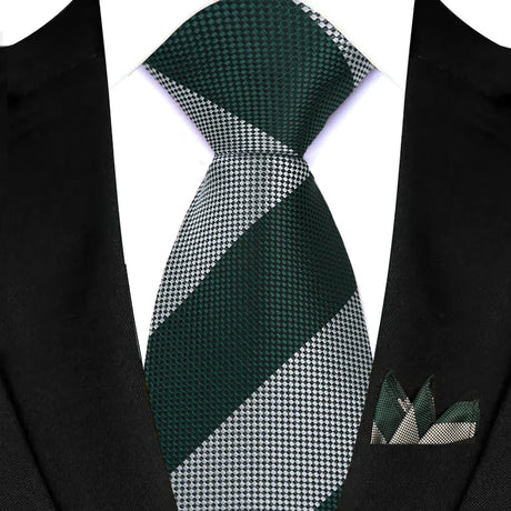 Green Stripes Red Green Brown Pocket Square Necktie Set