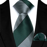 Stripes Red Green Brown Pocket Square Necktie Set