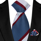 Stripes Red Green Brown Pocket Square Necktie Set