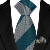 Stripes Red Green Brown Pocket Square Necktie Set